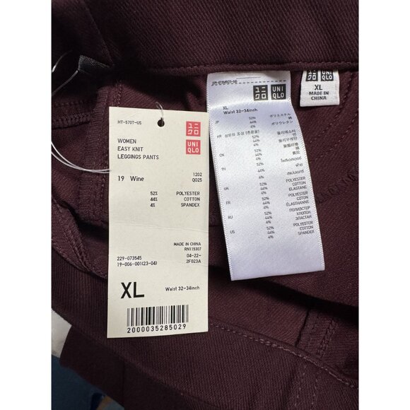 UNIQLO Womens Easy Knit Leggings Pants XL Wine Polyester Cotton Spandex - Picture 13 of 16